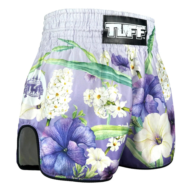 TUFF Sport RMS124 High-Cut Retro An-Chan Muay Thai Shorts Purple - design close-up