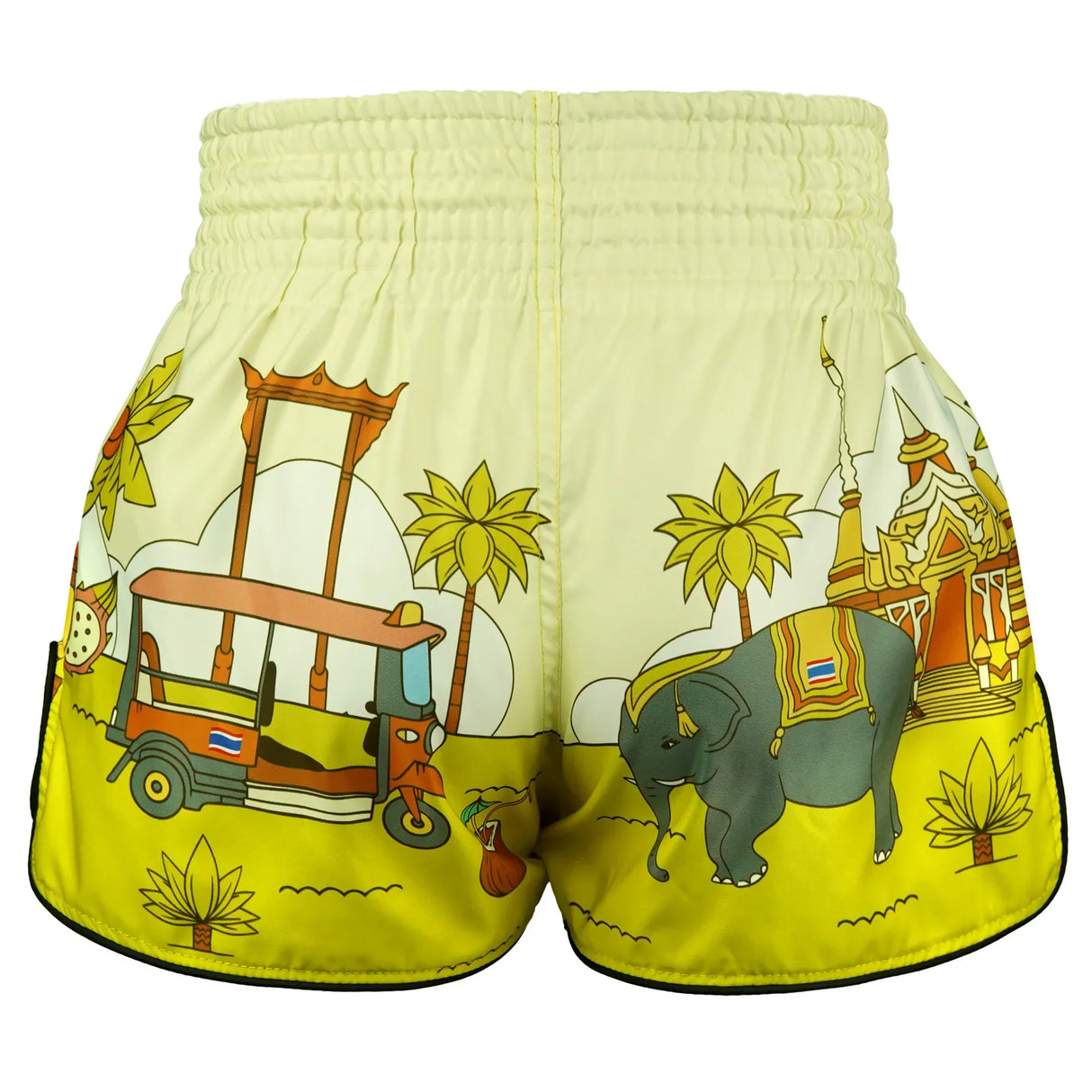 TUFF Sport RMS127 High-Cut Retro The Sunshine Journey Muay Thai Shorts Yellow - side detail