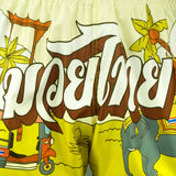TUFF Sport RMS127 High-Cut Retro The Sunshine Journey Muay Thai Shorts Yellow - fit and cut detail
