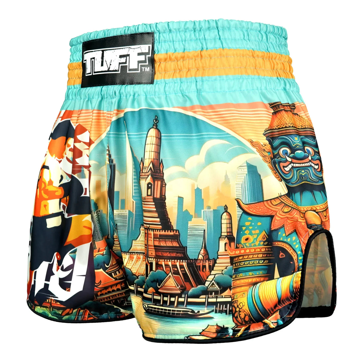 TUFF Sport RMS128 High-Cut Retro The Legacy of Thailand Muay Thai Shorts Teal - back view