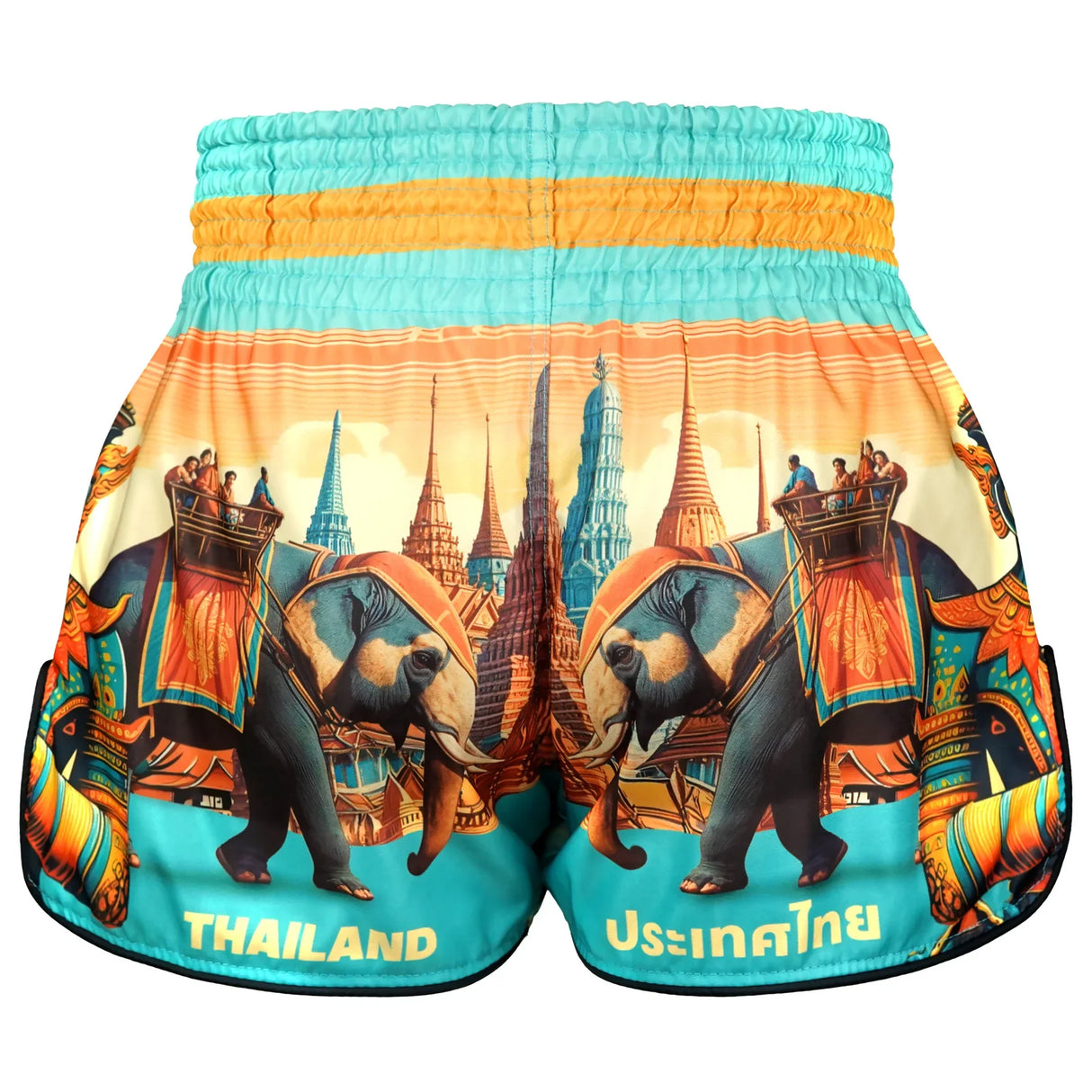 TUFF Sport RMS128 High-Cut Retro The Legacy of Thailand Muay Thai Shorts Teal - side detail
