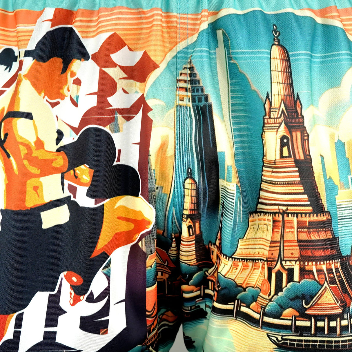 TUFF Sport RMS128 High-Cut Retro The Legacy of Thailand Muay Thai Shorts Teal - fit and cut detail