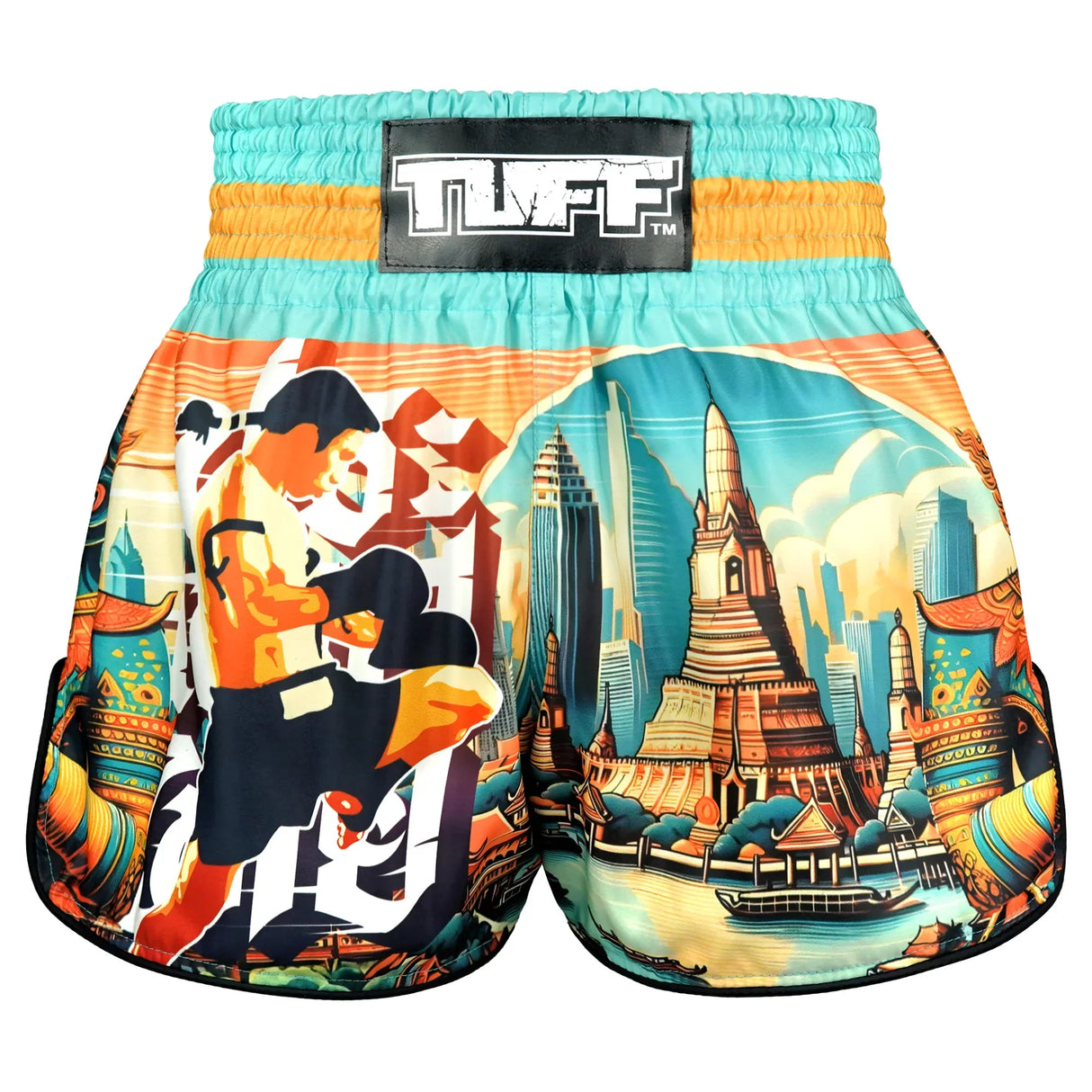 TUFF Sport RMS128 High-Cut Retro The Legacy of Thailand Muay Thai Shorts Teal - front view