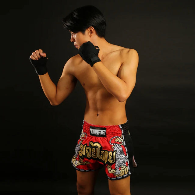 TUFF Sport MRS301 Retro Style Double Tiger Muay Thai Shorts Red