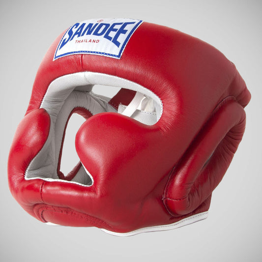 Red/White Sandee Closed Face Head Guard