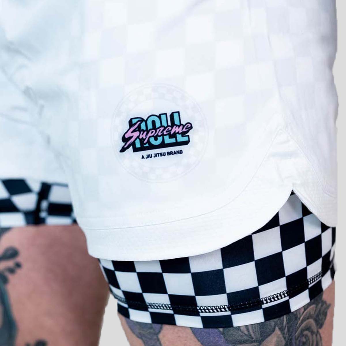 Roll Supreme The Finisher 2 in 1 Jiu Jitsu Shorts blanc / noir