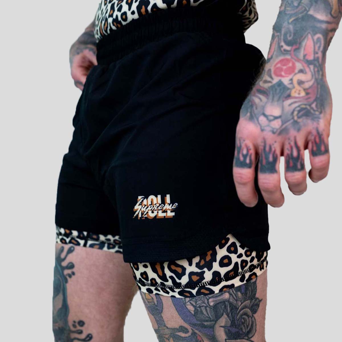 Rouler suprême le boucher 2 en 1 jiu jitsu short jaune / marron