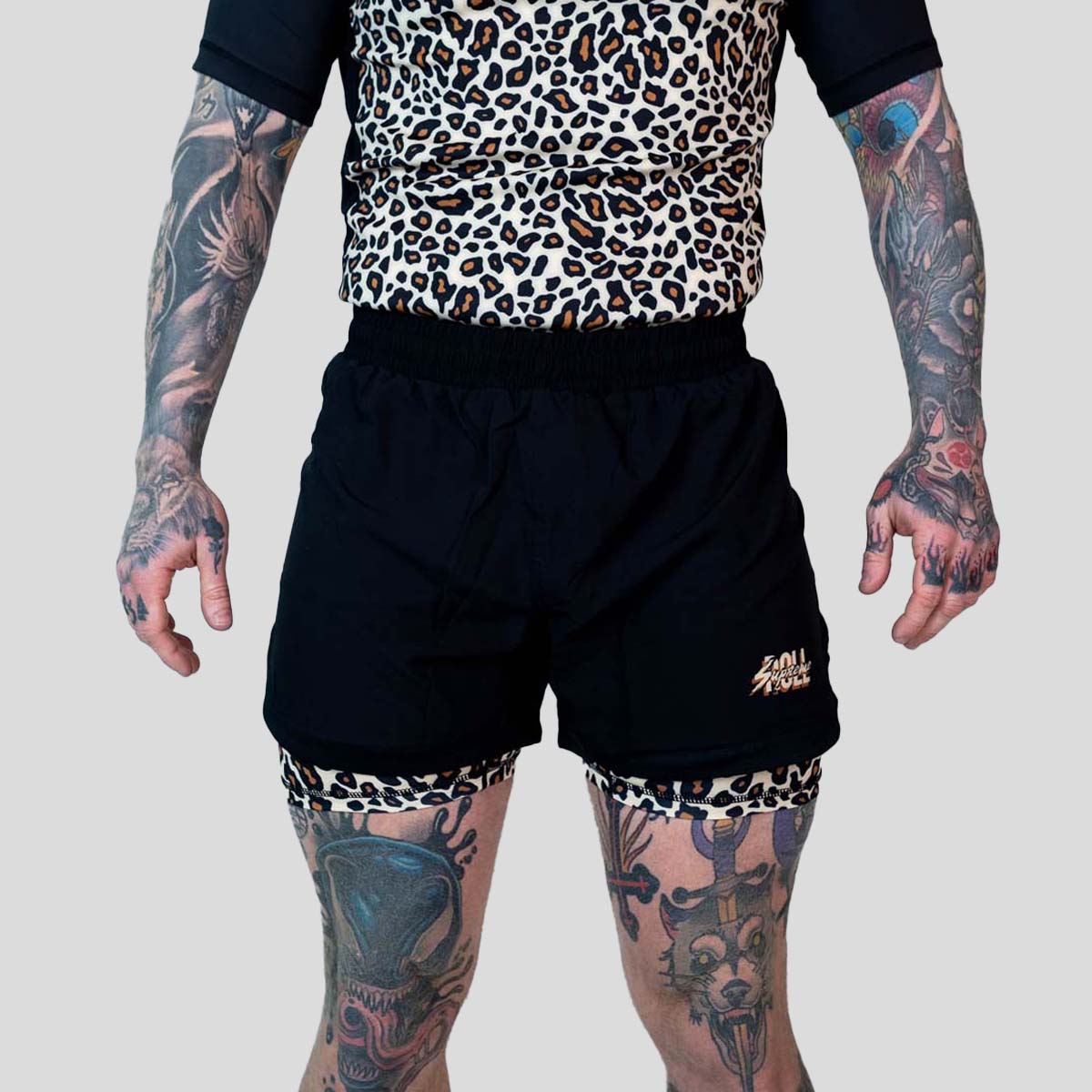 Rouler suprême le boucher 2 en 1 jiu jitsu short jaune / marron