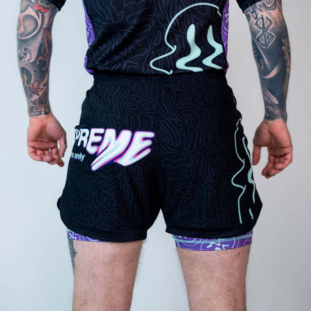 Roll Supreme The Rave Ultraviolet Brain Freeze 2 in 1 Jiu Jitsu Shorts