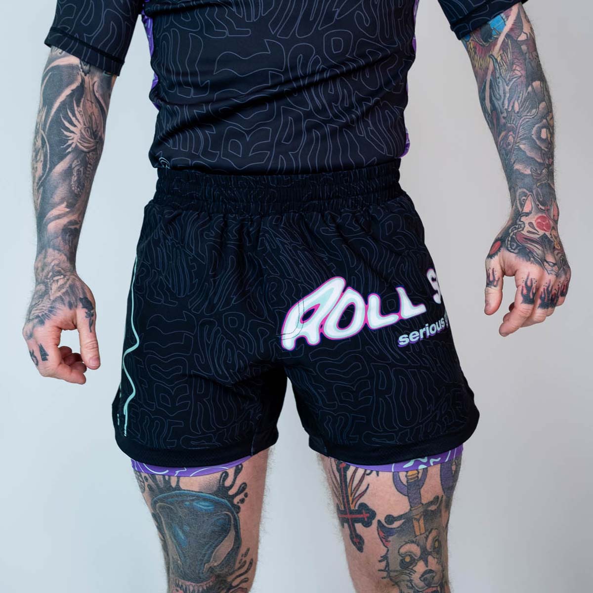 Rouler suprême le rave ultraviolet Brain Freeze 2 in 1 jiu jitsu shorts