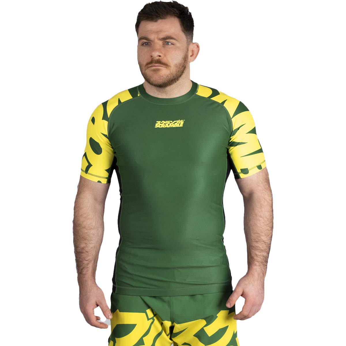 Army Green Rash Guard Scramble Baka Rash Guard Green/Yellow from Made4Fighters