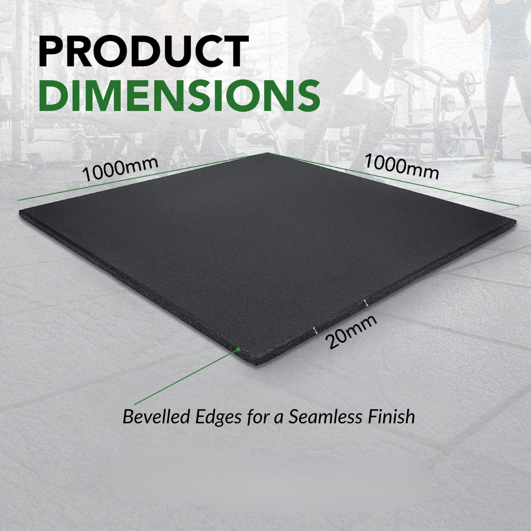 Sprung 20mm PRO Rubber Gym Floor Tiles - Smooth Top - Black