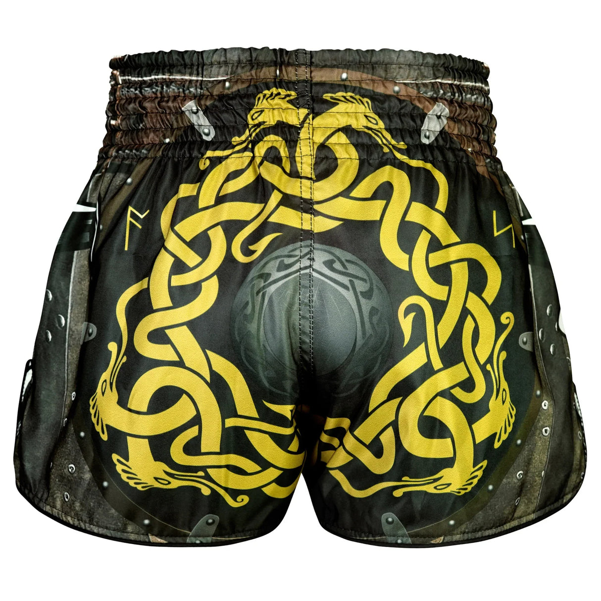 TUFF Sport RMS120 High-Cut Retro Berserkers Fury Muay Thai Shorts Brown - side detail