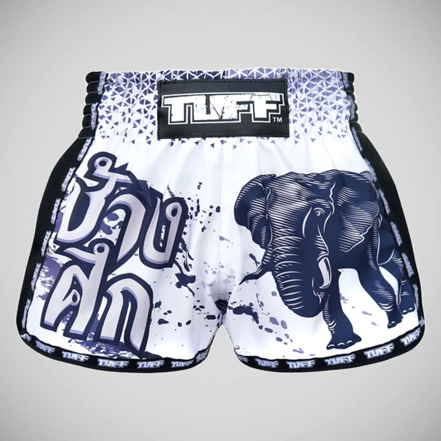 TUFF Sport MRS203 Retro Style White War Elephant Muay Thai Shorts   