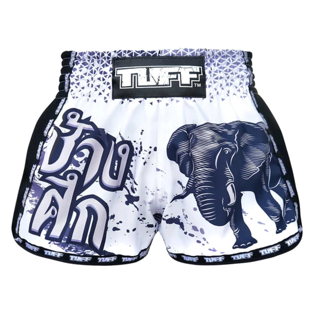 TUFF Sport MRS203 Retro Style White War Elephant Muay Thai Shorts
