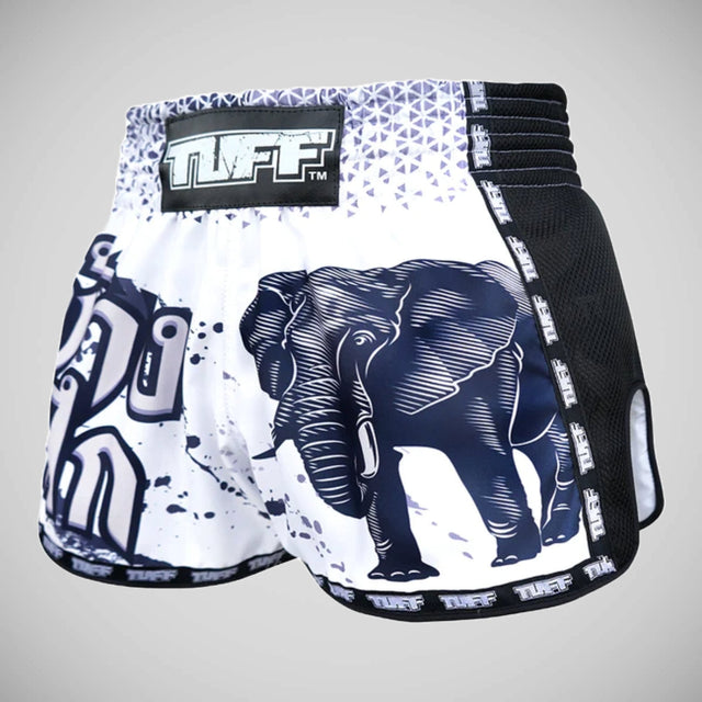 TUFF Sport MRS203 Retro Style White War Elephant Muay Thai Shorts