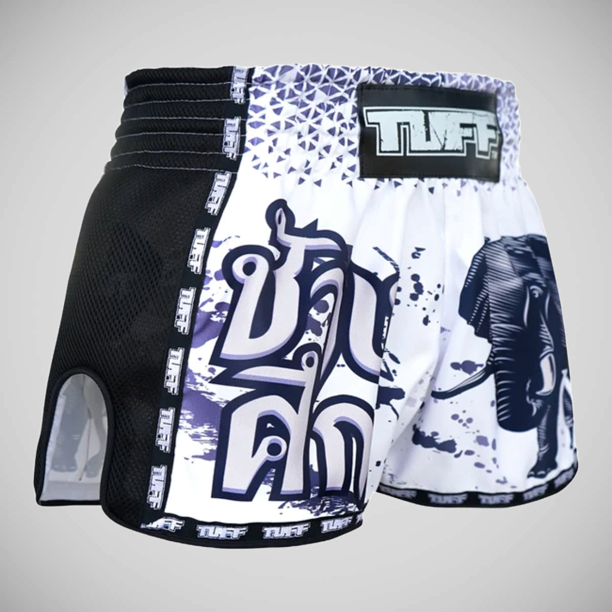 Tuff Style TUFF Sport MRS203 Retro Style White War Elephant Muay Thai Shorts at ...