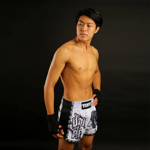 TUFF Sport MRS203 Retro Style White War Elephant Muay Thai Shorts