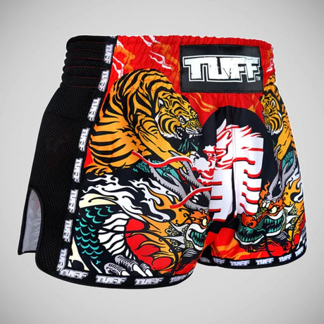 Tuff Sport MRS204 Retro -Stil Red Chinese Dragon und Tiger Muay Thai Shorts