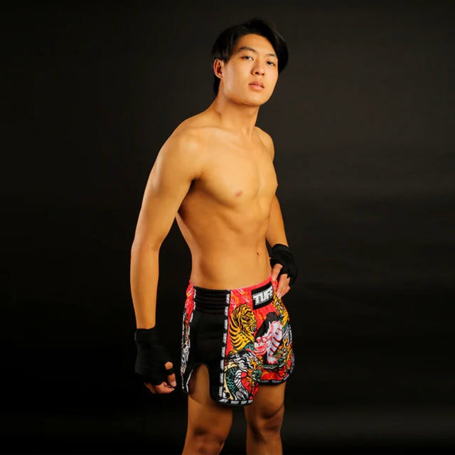 TUFF Sport MRS204 Retro Style Red Chinese Dragon And Tiger Muay Thai Shorts