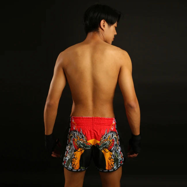 TUFF Sport MRS204 Retro Style Red Chinese Dragon And Tiger Muay Thai Shorts