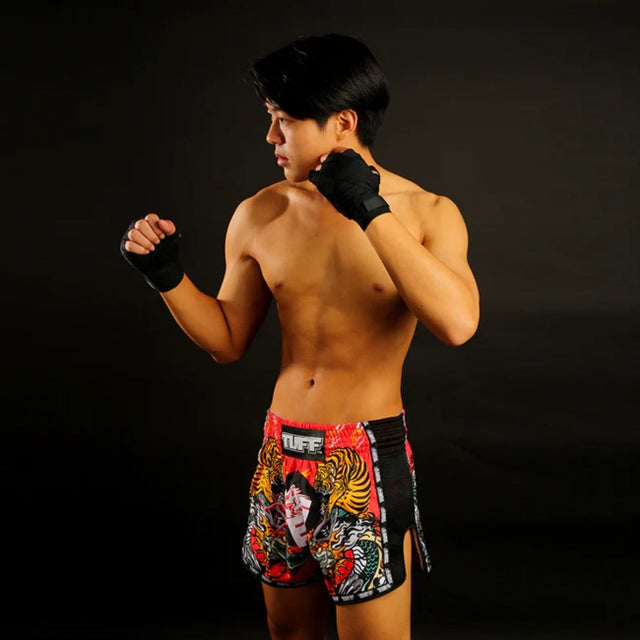 TUFF Sport MRS204 Retro Style Red Chinese Dragon And Tiger Muay Thai Shorts