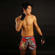 TUFF Sport MRS205 Retro Style Red Chinese Dragon Muay Thai Shorts