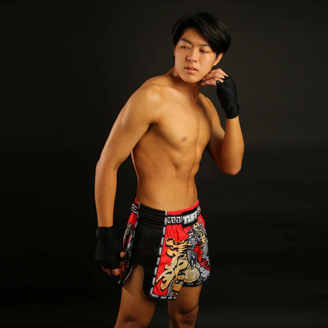 TUFF Sport MRS205 Retro Style Red Chinese Dragon Muay Thai Shorts
