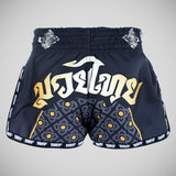 TUFF Sport MRS206 Retro Style Black Singha Yantra with War Flag Muay Thai Shorts   