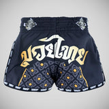 Tuff Sport Mrs206 Retro Style Black Singha Yantra med krigsflagg Muay Thai Shorts