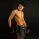 TUFF Sport MRS206 Retro Style Black Singha Yantra with War Flag Muay Thai Shorts   