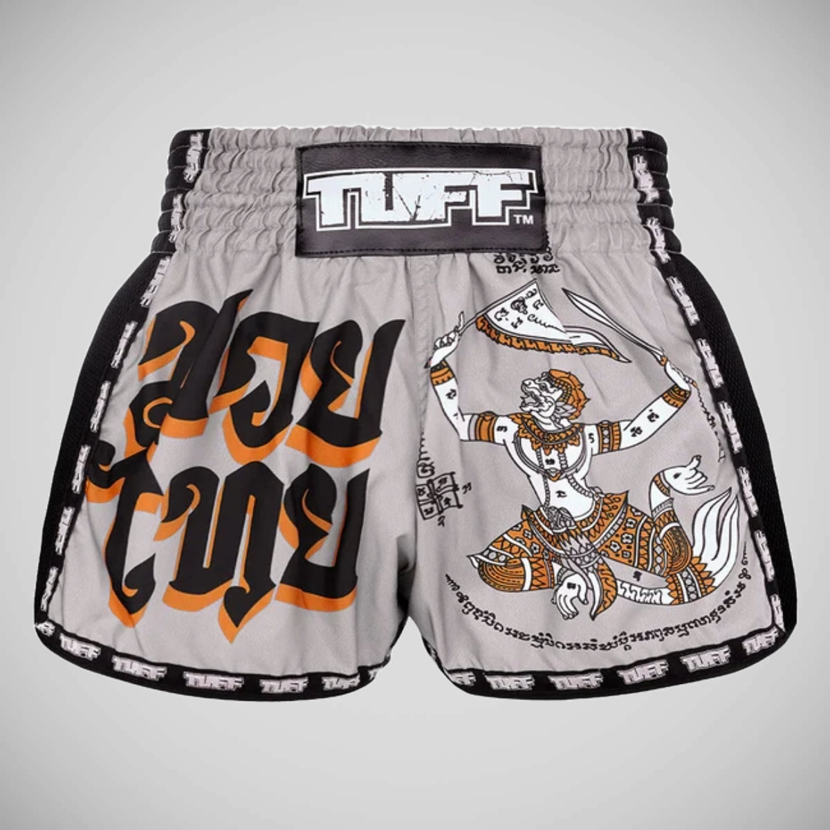 TUFF Sport MRS206 Retro Style Grey Hanuman Yantra with War Flag Muay Thai Shorts   