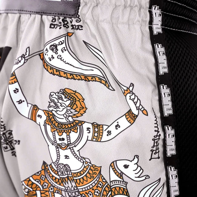 TUFF Sport MRS206 Retro Style Grey Hanuman Yantra with War Flag Muay Thai Shorts