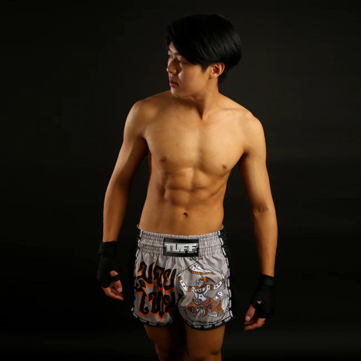 Tuff Sport MRS206 레트로 스타일 그레이 한 누만 얀트라 전쟁 깃발 무에 타이 반바지