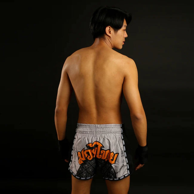 TUFF Sport MRS206 Retro Style Grey Hanuman Yantra with War Flag Muay Thai Shorts