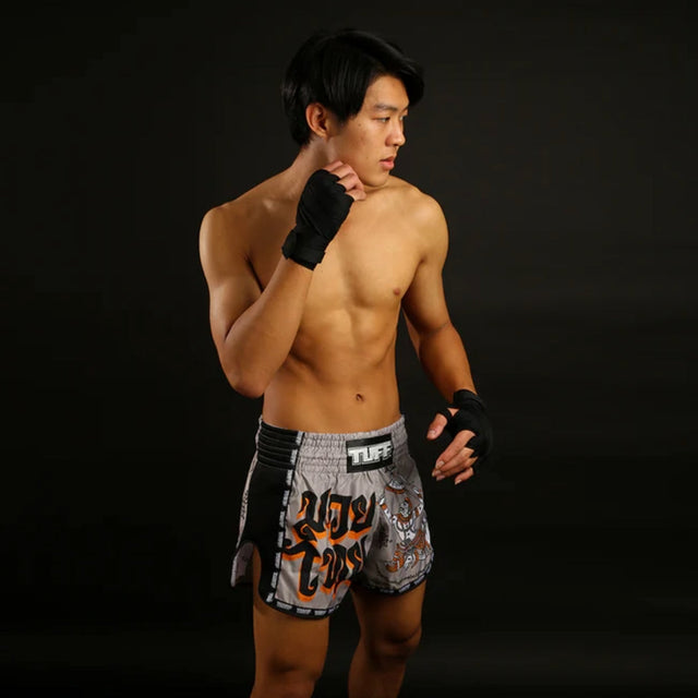 TUFF Sport MRS206 Retro Style Grey Hanuman Yantra with War Flag Muay Thai Shorts