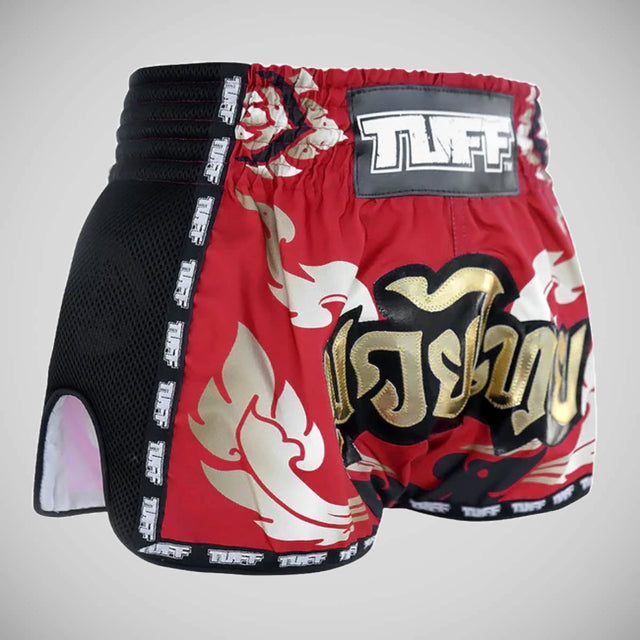 TUFF Sport MRS206 Retro Style Red Thai Yantra Muay Thai Shorts - side detail