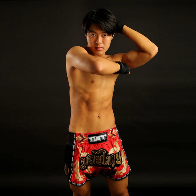 TUFF Sport MRS206 Retro Style Red Thai Yantra Muay Thai Shorts - lifestyle