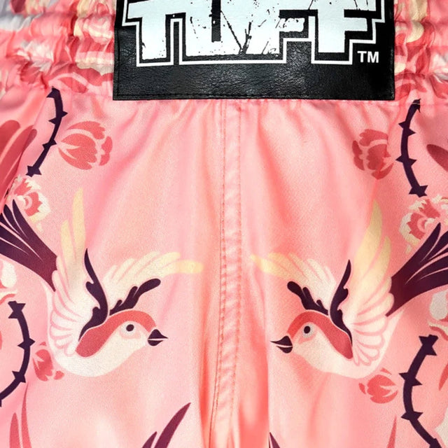 TUFF Sport MRS302 Retro Style Pink Birds with Rosesa Muay Thai Shorts