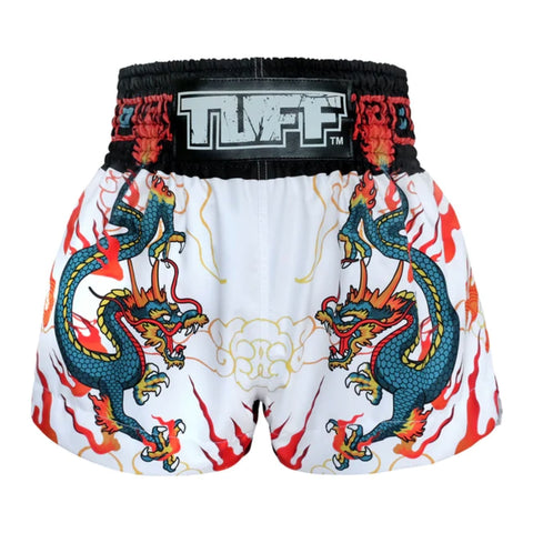 TUFF Sport MS622 White With Blue Dragon Muay Thai Shorts