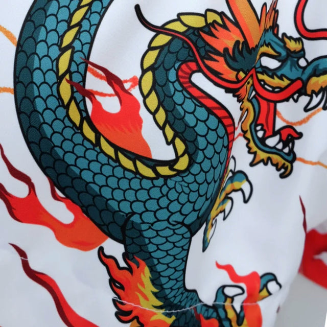 TUFF Sport MS622 White With Blue Dragon Muay Thai Shorts