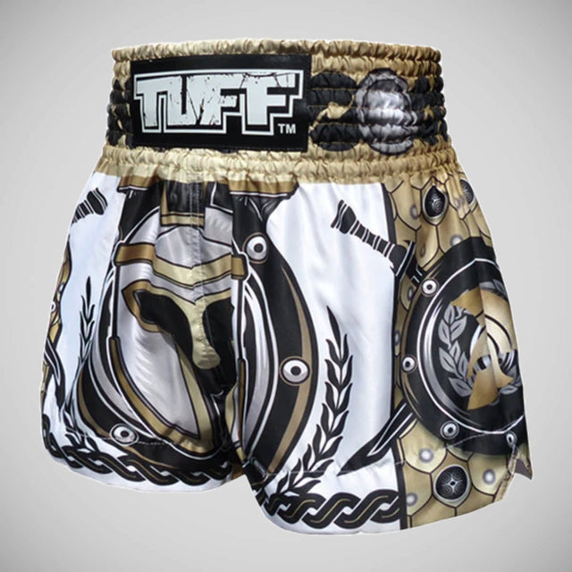 TUFF Sport MS634 Golden Gladiator in White Muay Thai Shorts