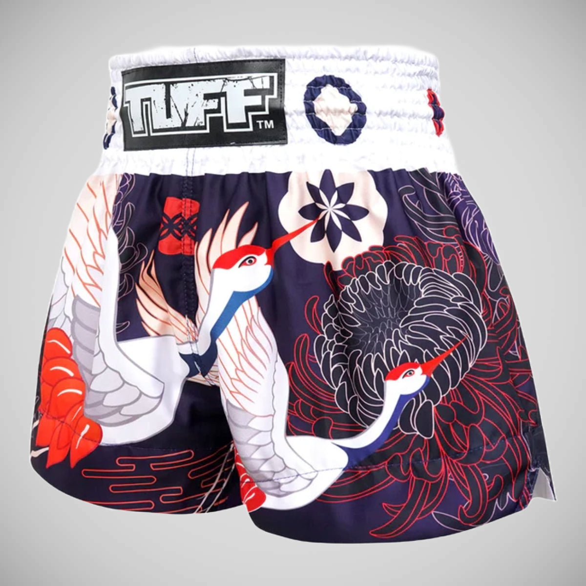 TUFF Sport MS639 Navy Blue Japanese Drawing Crane Birds Muay Thai Shorts   