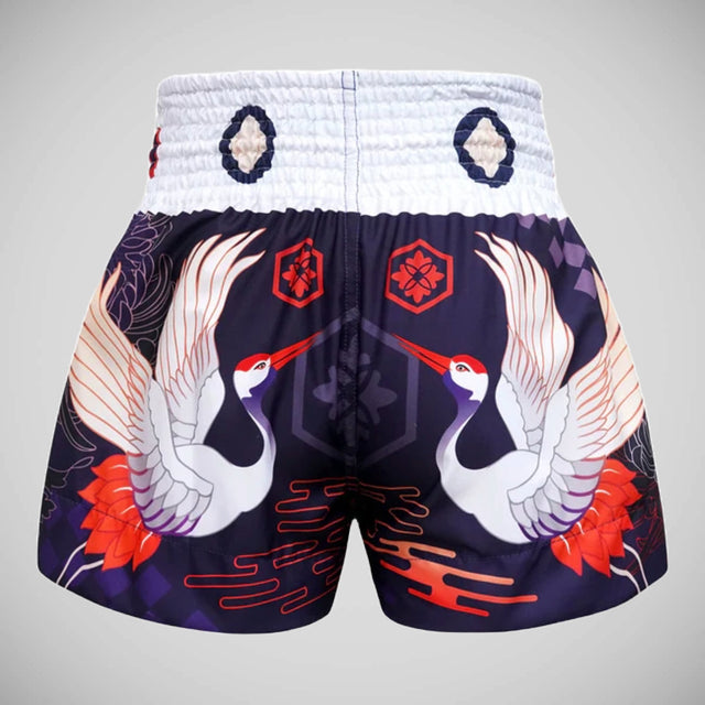 TUFF Sport MS639 Navy Blue Japanese Drawing Crane Birds Muay Thai Shorts