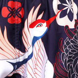 टफ स्पोर्ट MS639 नेवी ब्लू जापानी ड्राइंग क्रेन बर्ड्स मय थाई शॉर्ट्स