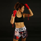 टफ स्पोर्ट MS639 नेवी ब्लू जापानी ड्राइंग क्रेन बर्ड्स मय थाई शॉर्ट्स