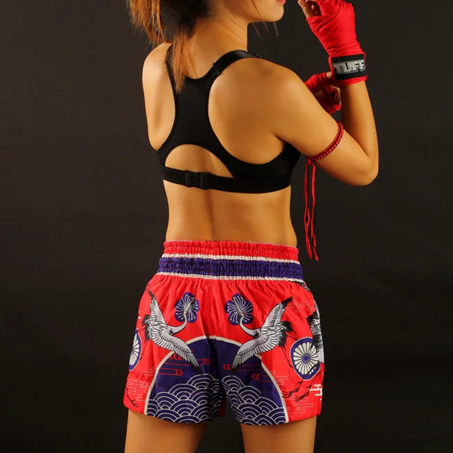 TUFF Sport MS639 Red Japanese Drawing Crane Birds Muay Thai Shorts