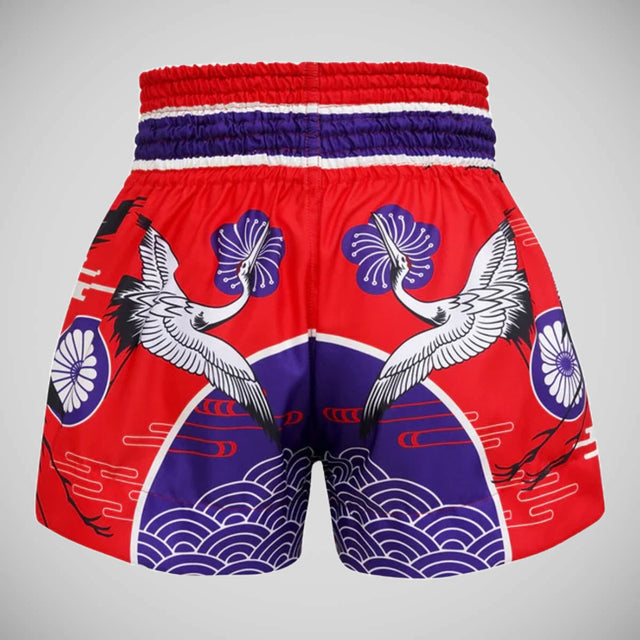TUFF Sport MS639 Red Japanese Drawing Crane Birds Muay Thai Shorts