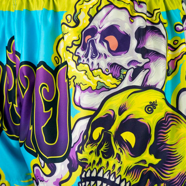 TUFF Sport MS682 Trippy Skull Muay Thai Shorts Blue/Green