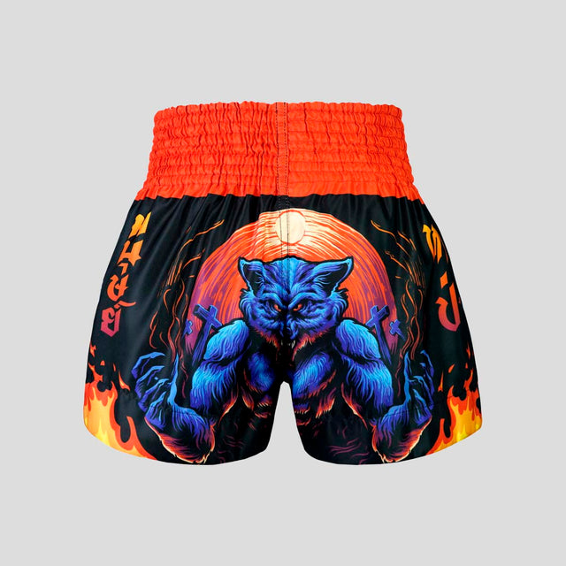 TUFF Sport MS683 Midnight Werewolf Muay Thai Shorts Black/Orange